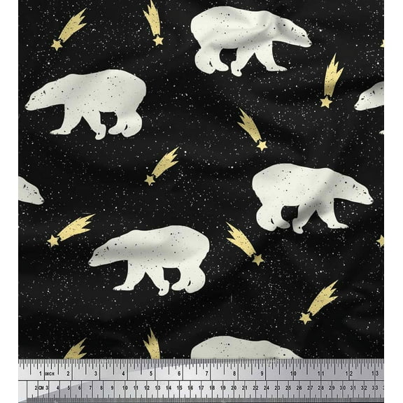 Soimoi Black Cotton Duck Fabric Falling Star & Polar Bear Animal Print Fabric by the Yard 42 Inch Wide