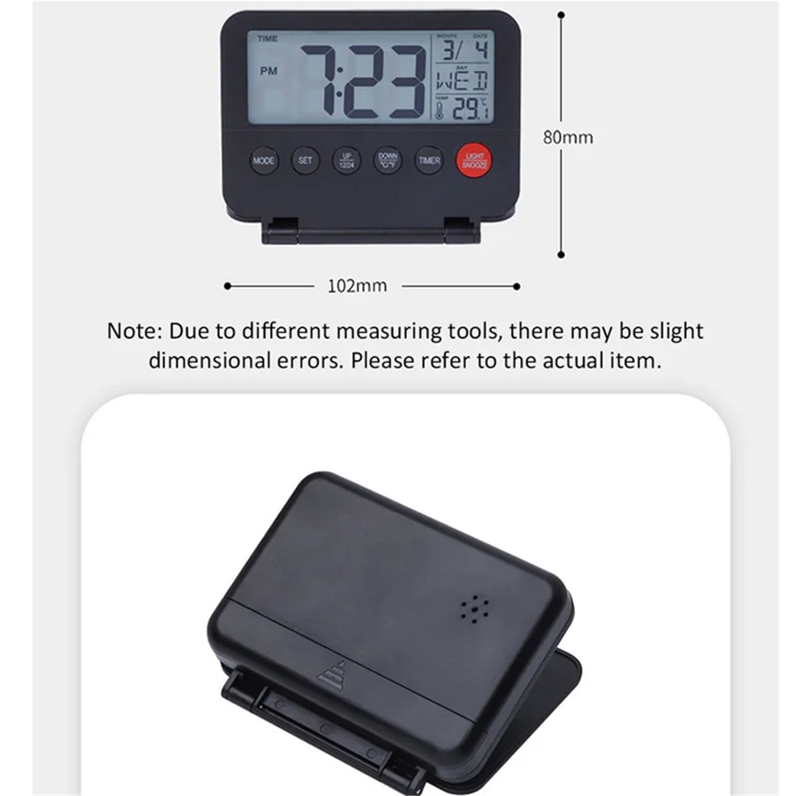 Travel Alarm Clock Ultra-thin Small Digital Clock Folding Battery Operated Alarm with Calendar/Backlight/Temp/Snooze