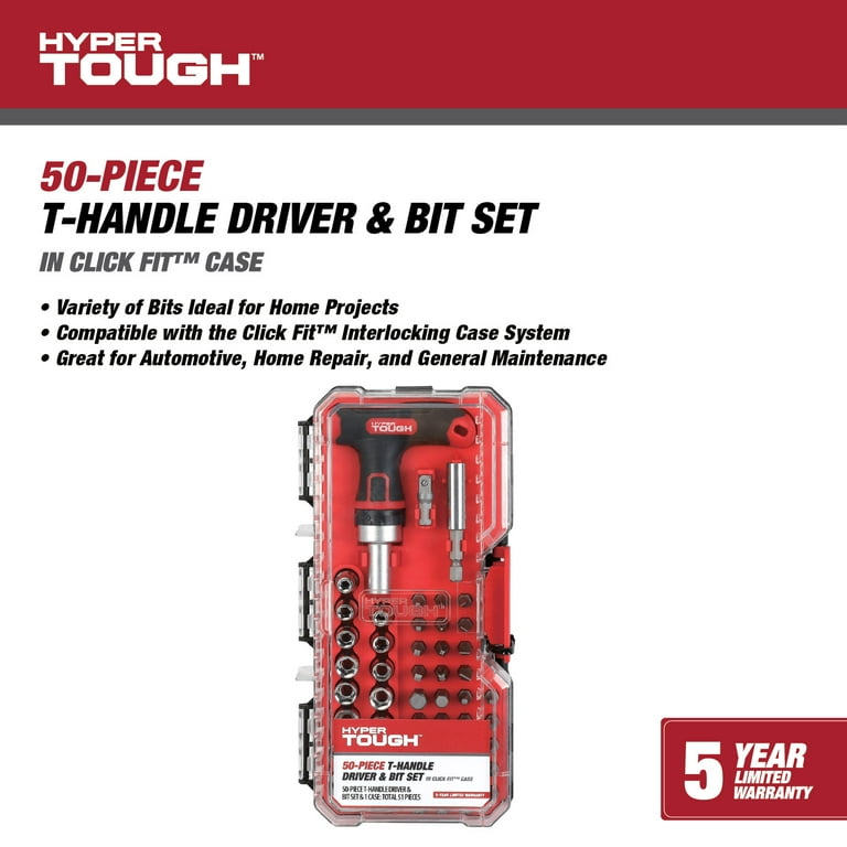 Hyper Tough 50-Piece T-Handle Driver with Bits and Sockets in