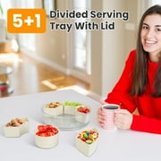 Divided Serving Tray with Lid and Handle 360° Rotatable Snack Container with 6 Dividers Clear Portable Snack Platters for Serving Perfect for Party Picnic S