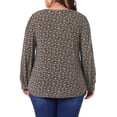 thumbnail image 3 of Blusa de mujer de talla grande Agnes Orinda, de manga larga, con pliegues, escote en V, floral, elegante y casual, talla 2X, color marrón y naranja, 3 of 6