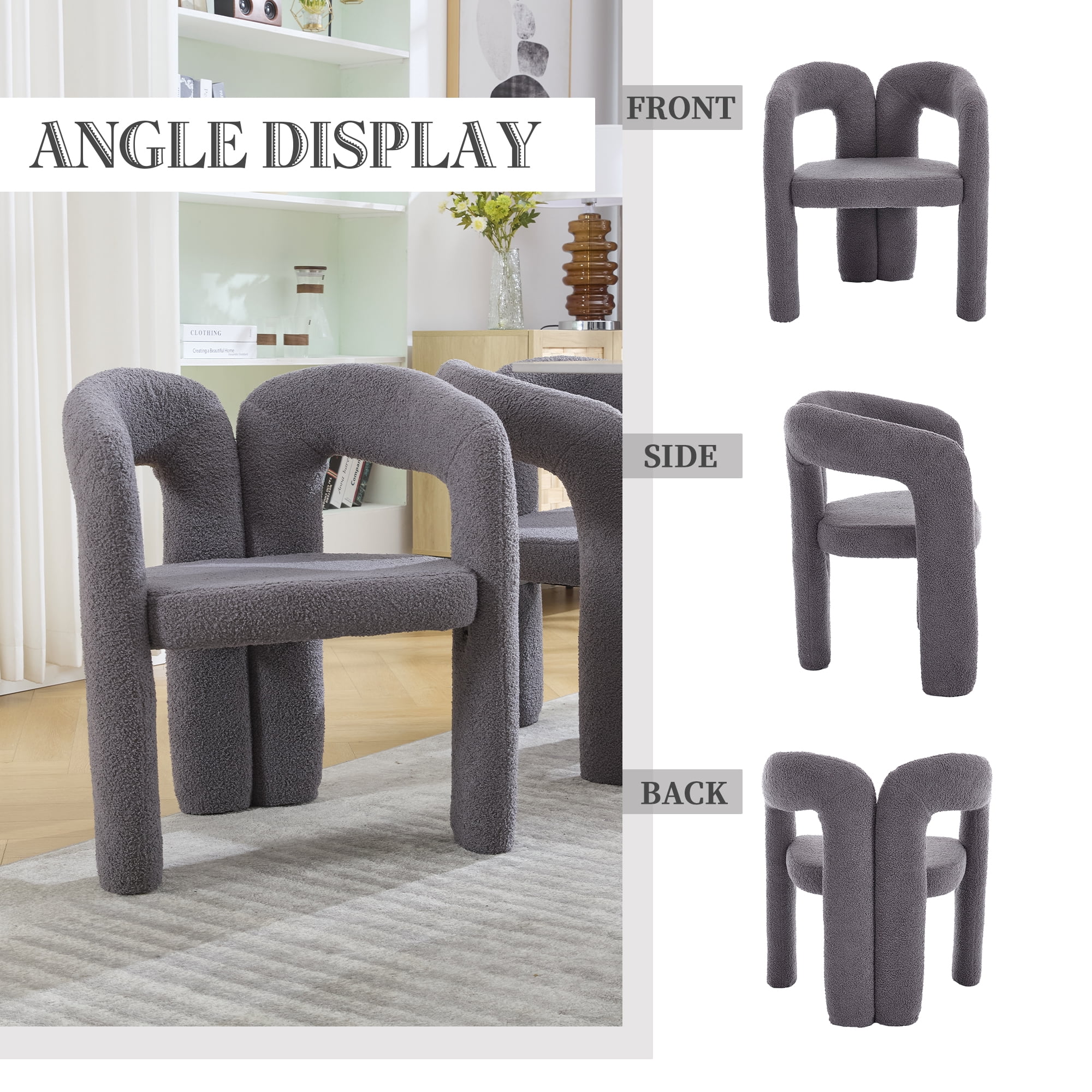 MOONMISS Teddy Fabric Upholstered Wood Frame Contemporary Designed Dining Side Chair（set of 2）-Gray