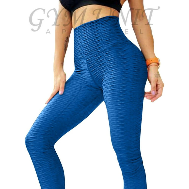 #*Textured Blue Butt Lifting Anti Cellulite Leggings (Size Large)