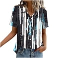 thumbnail image 5 of GNFQXSS Women Fringe Trim V Neck Short Sleeve Blouse Bohemian Flowy Soft Pullover Top For Vacation Blue XL, 5 of 6