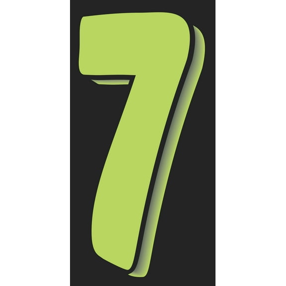 7 1/2" Windshield Numbers And Symbols - Neon Green/Black - "7" - 4 1/4ĘşW x 7 1/2ĘşH - Pack of 12