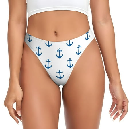 Thongs for Women - Blue ship anchors white cute No Show Seamless Womens Thongs Underwear  Soft Stretch G String Thongs for Women Cuteness Ladies Thong Bikini Panties Briefs