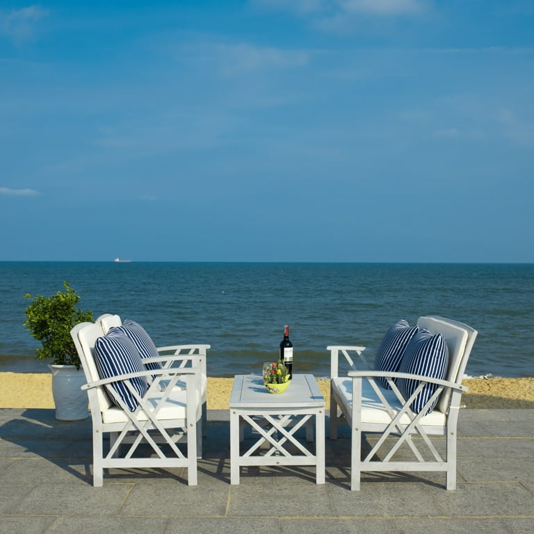 Safavieh Fontana Outdoor 4 Pc Conversational Set Grey Navy White