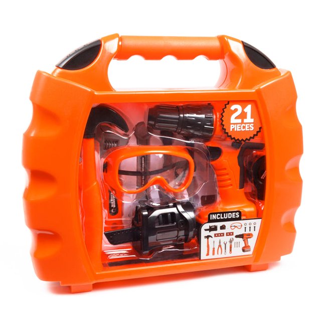 Coffret de Rangement de 21 Pcs pour Perceuse Électrique Big Boy's Workshop, Ensemble de Jeu d'Imitation pour Enfants, 6 Ans et Plus