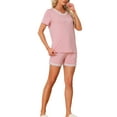 thumbnail image 2 of Conjunto de pijama para mujer INSPIRE CHIC, camisetas de manga corta y pantalones cortos, ropa de noche con bolsillos, L, rosa, 2 of 5