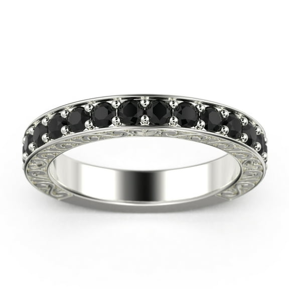 1.40ct Antique Scroll black diamond moissanite Ring 18K White Gold Over Silver