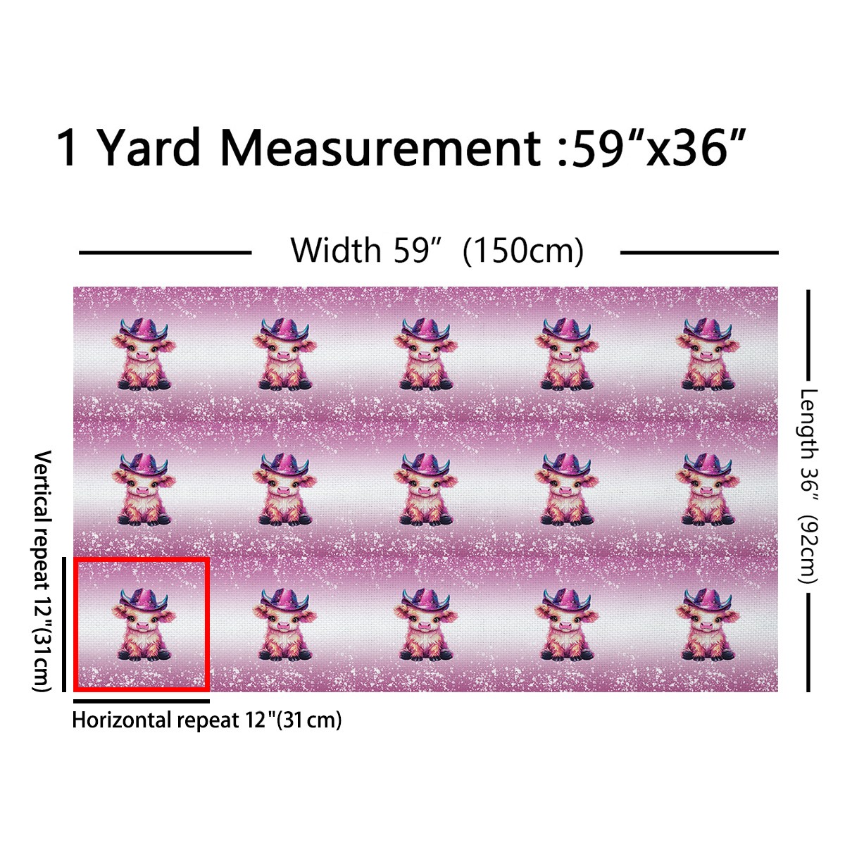 jejeloiu Cartoon Highland Cattle Fabric by the Yard 3 Yards,Rustic Farmhouse Cabin Sewing Fabric,Purple Brown Fabric for Sewing For Boys Kids,Super Cozy Room Decor