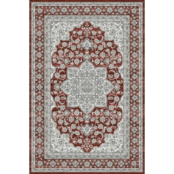 Yesurprise Persian Design 100% Polyester Area Rugs 9x12ft, 1150Gsm, Pearl Velvet Washed Back, Simulation Printed, Bieyi Kuilong Red Hue