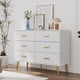 thumbnail image 1 of Historyli Cómoda de 6 cajones para dormitorio con tiradores dorados, moderna cómoda de madera con cajones anchos, cómoda larga para sala de estar, pasillo o entrada, color blanco., 1 of 7