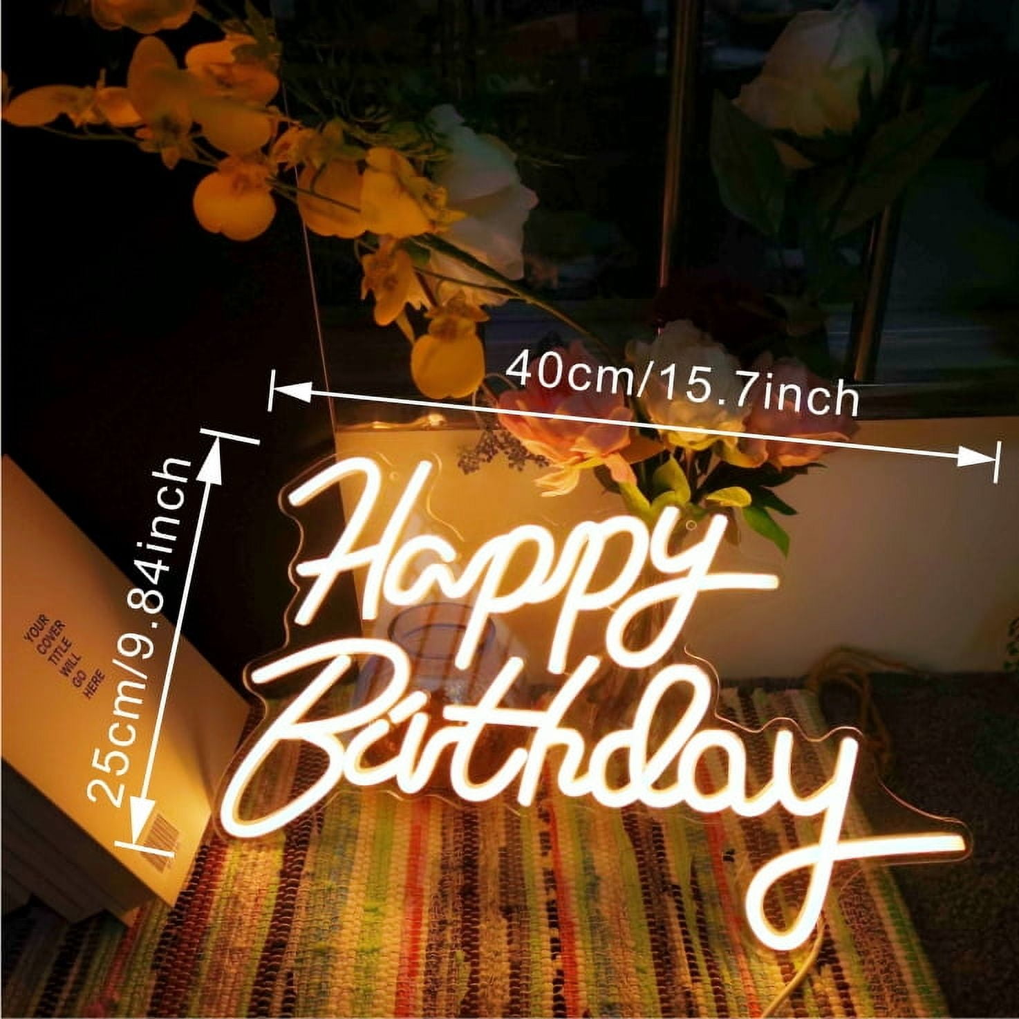 CTTNLS Happy Birthday Neon Sign For Wall Decor, Reusable Happy Birthday Neon Light Sign For All Birthday Party Decoration Warm White 5v USB Operated Decorative For Backdrop Party Bedroom