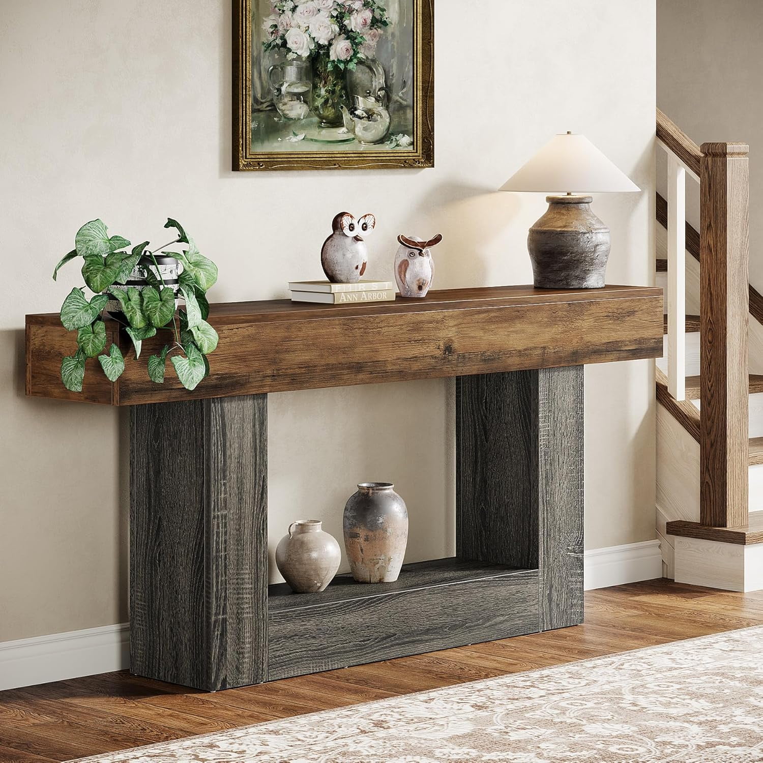 Tribesigns 63" Console Table, Farmhouse 2-Tier Entryway Table with U-Shaped Base