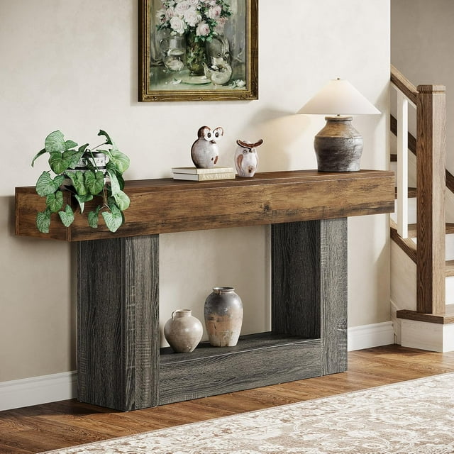 Farmhouse 63" Console Table, 2-Tier Entryway Table with U-Shaped Base