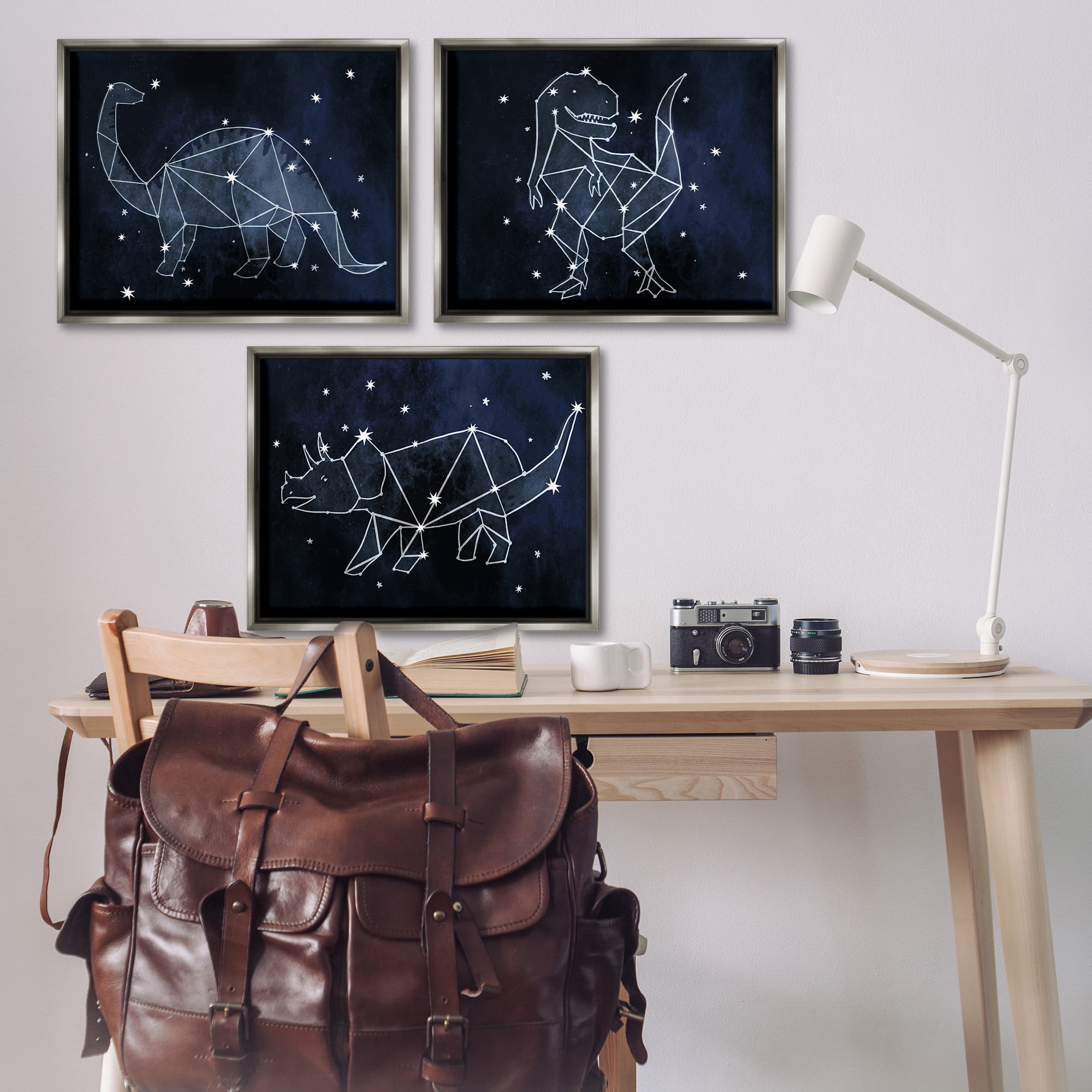 Stupell Industries Night Sky Dinosaur Constellations Animals & Insects Painting Gray Floater Framed Canvas Art Print Wall Art, 31 x 25, Set of 3