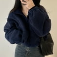 thumbnail image 6 of Women Fleece Zip Up Jacket Cute Y2K Winter Warm Trendy Crop Coat Shacket Outerwear Aesthetic Clothes Navy Blue XXL, 6 of 9