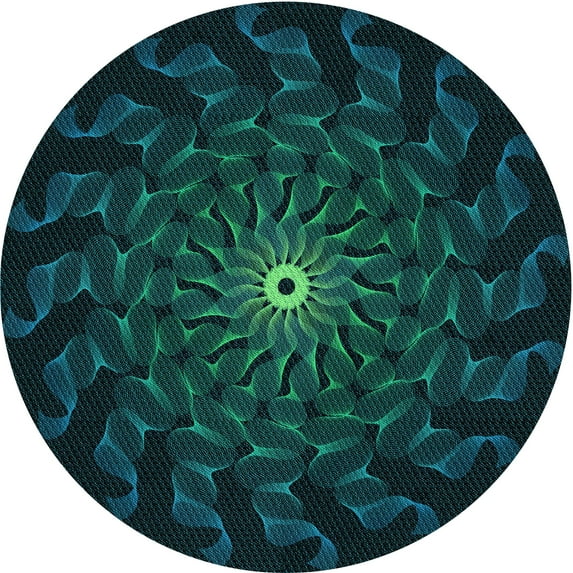 Ahgly Company Machine Washable Indoor Round Transitional Teal Green Area Rugs, 6' Round