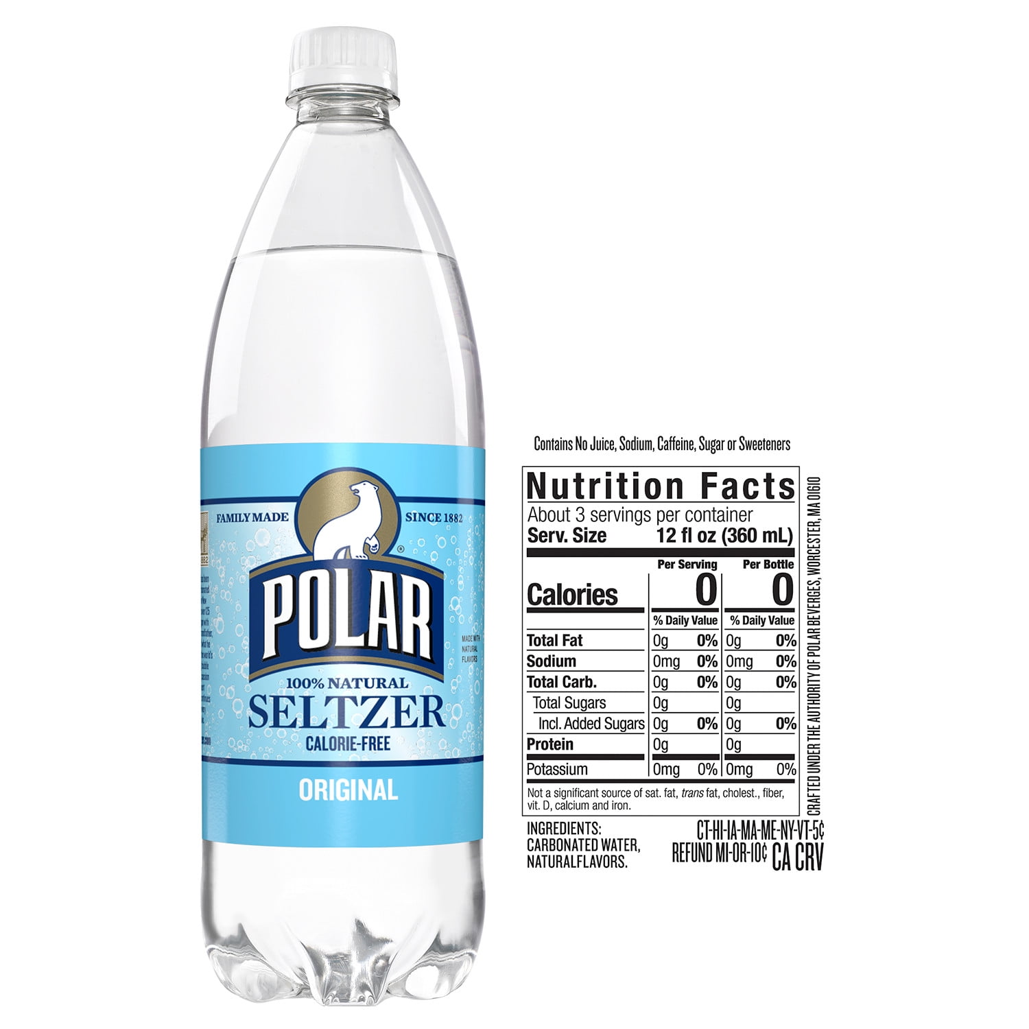 Polar Zero Calorie Original Sparkling Seltzer Water, 1 L, Bottle