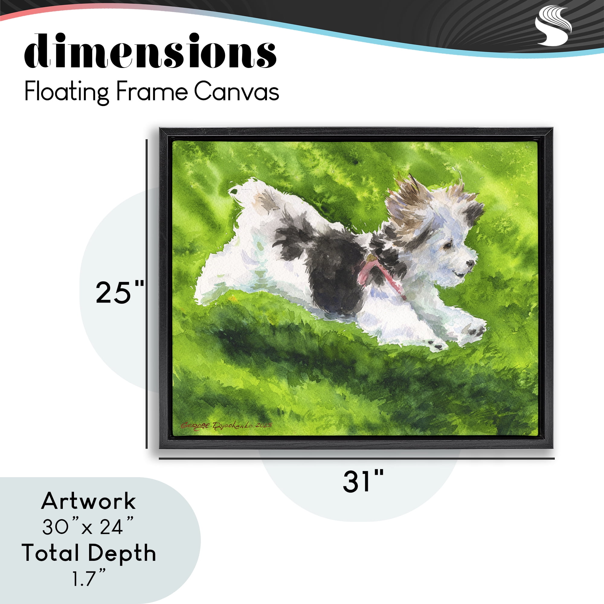 Stupell Industries Happy Maltipoo Running Black Framed Floater Canvas Wall Art, design by George Dyachenko