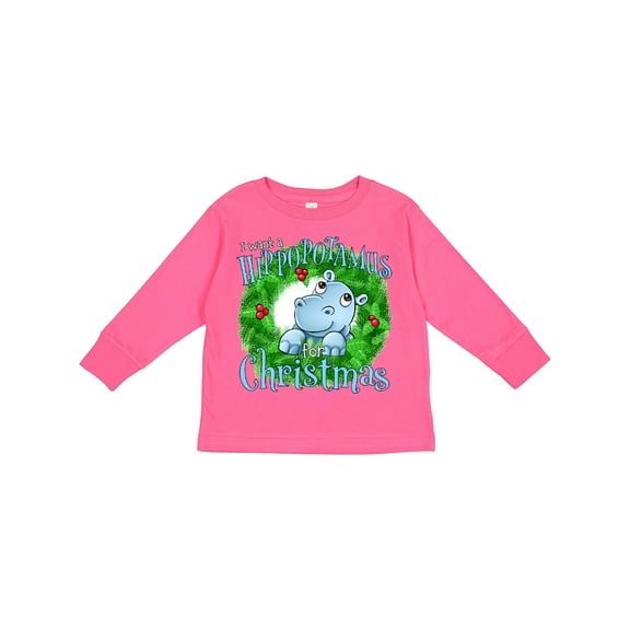 Inktastic I Want a Hippopotamus for Christmas Boys or Girls Long Sleeve Toddler T-Shirt
