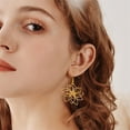 thumbnail image 2 of Exaggerated Hollow Flower Drop Dangle Earrings for Women Silver Gold-Toned Big Handmade Filigree Lotus Statement Dangling Fish Hook Earring Lightweight Fashion Floral Holiday Jewelry for Mother, 2 of 12