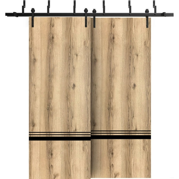 Sliding Closet Barn Bypass Doors 36 x 80 inches | Planum 0012 Oak with Frosted Glass | Sturdy 6.6ft Rails Hardware Set | Wood Solid Bedroom Wardrobe Doors