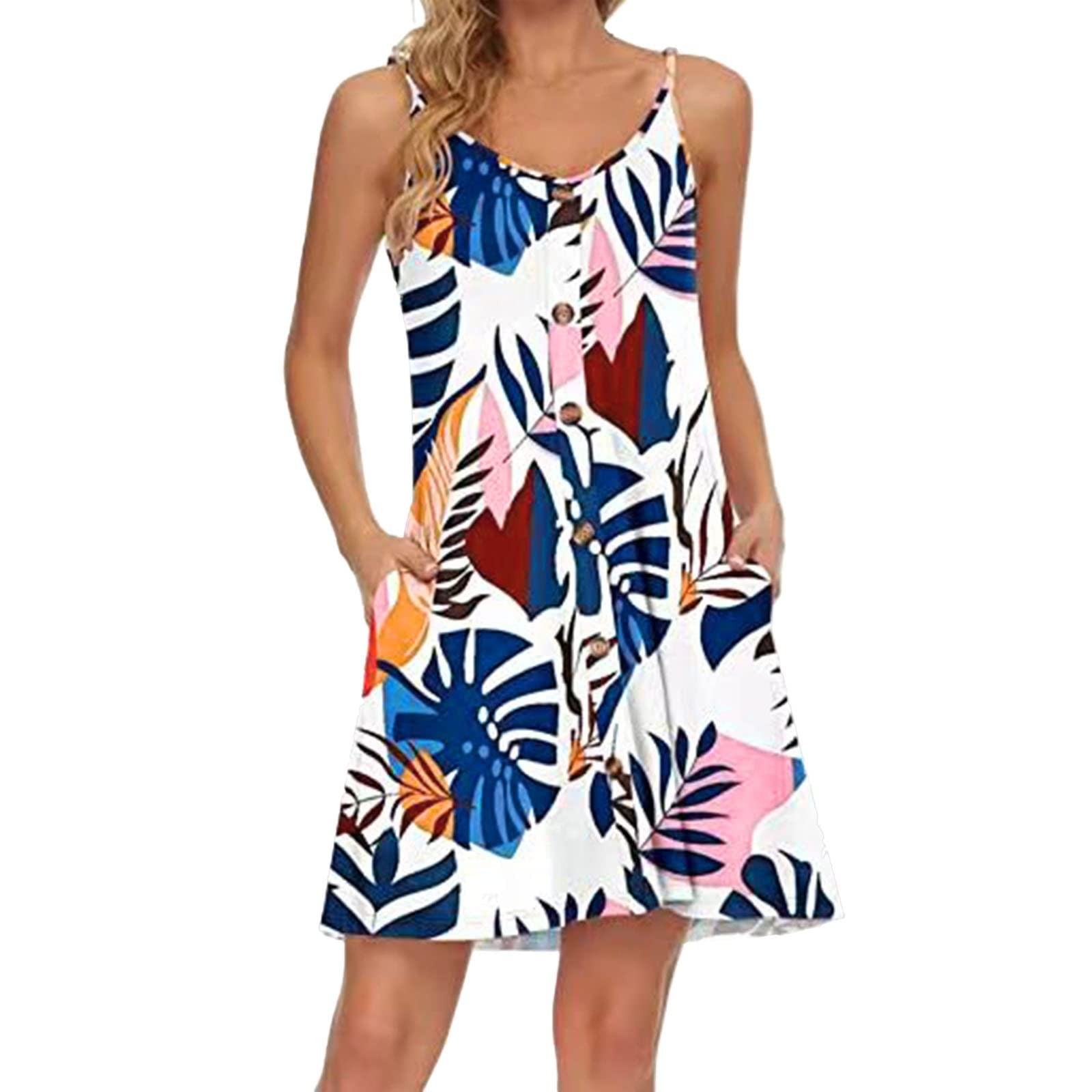 ❤️Women Floral Print Button Down Dress Ladies Summer Sleeveless V Neck Sundress