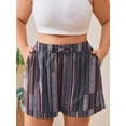 thumbnail image 6 of SHOWMALL Women's Plus Size Summer Shorts, Lightweight Breathable Casual Shorts with Pockets, Ethnic Geometric Stripe 3X Elastic Drawstring Waist High Waisted Lounge Beach Shorts, 6 of 7
