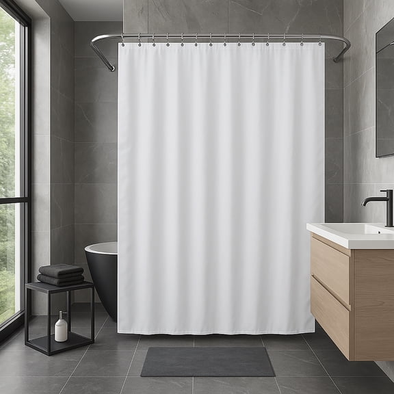 White Extra Wide Shower Curtain Polyester 16 Rings 95"L x 79"W