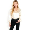 thumbnail image 2 of Women's Satin Button-Up Blouse with Collared Neck and Long Sleeves - Medium, Beige, 2 of 7