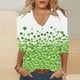 thumbnail image 1 of TaTaai Women St. Patrick's Day Fashion Print V-Neck 3/4 Sleeve T-Shirt Loose Casual Top Ladies Spring Holiday Street Wear Lightweight Breathable Non-See-Through No Fading Soft Top Gift, 1 of 5