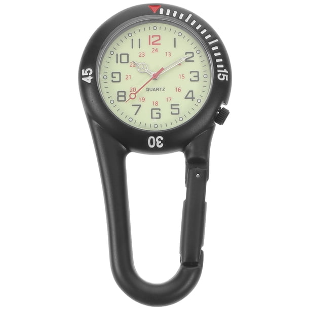 Reloj de cuarzo con clip, luz nocturna, aleación, unisex, con hebilla para mochila, correa, negro con esfera blanca, para médicos, enfermeras y alpinistas (negro)