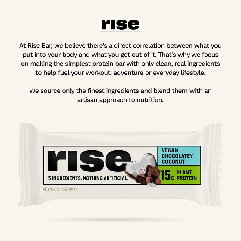 Rise Pea Protein Bar - Chocolatey Coconut | Breakfast Bar & Protein Snack 15g Protein Just 5 Whole Food Ingredients Non-GMO Gluten-Free Soy Free (12 Count)