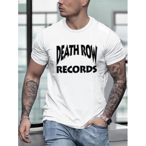 Camiseta casual premium de Death Row Records para hombre: elegante camiseta gris de manga corta y cuello redondo con estampado negro llamativo. Imprescindible para el verano. Lavable a máquina. Camise