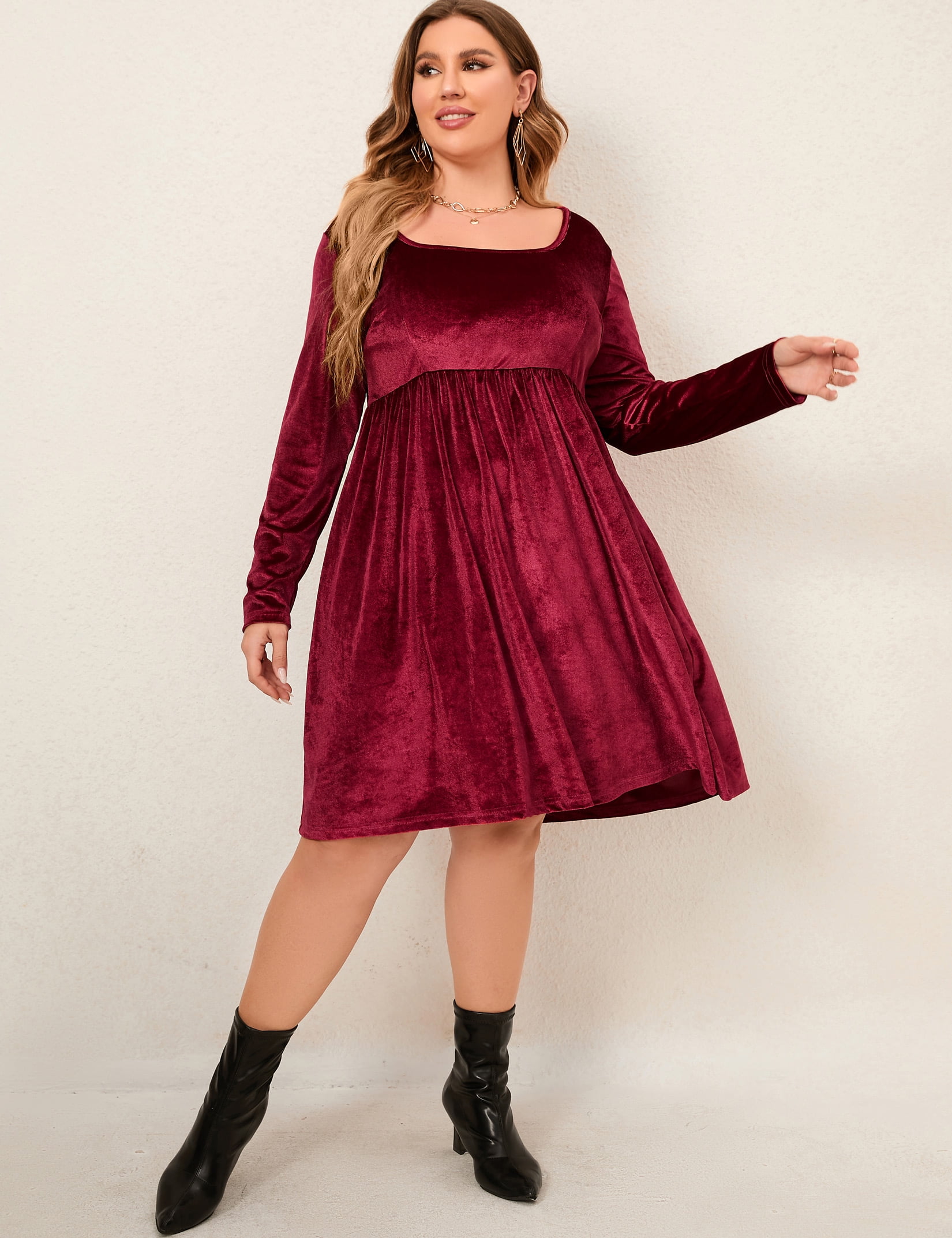 Plus size velvet skater dress cheap