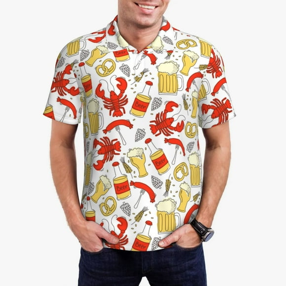 Saiise Chemise de Golf pour Hommes Imprimé Crabes et Bière Évacuation de l'Humidité Séchage Rapide Polo Performance pour Hommes-4TG