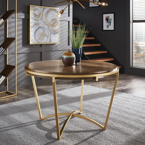 Weston Home Alannis Natural Finish Dining Table With Gold Metal Base