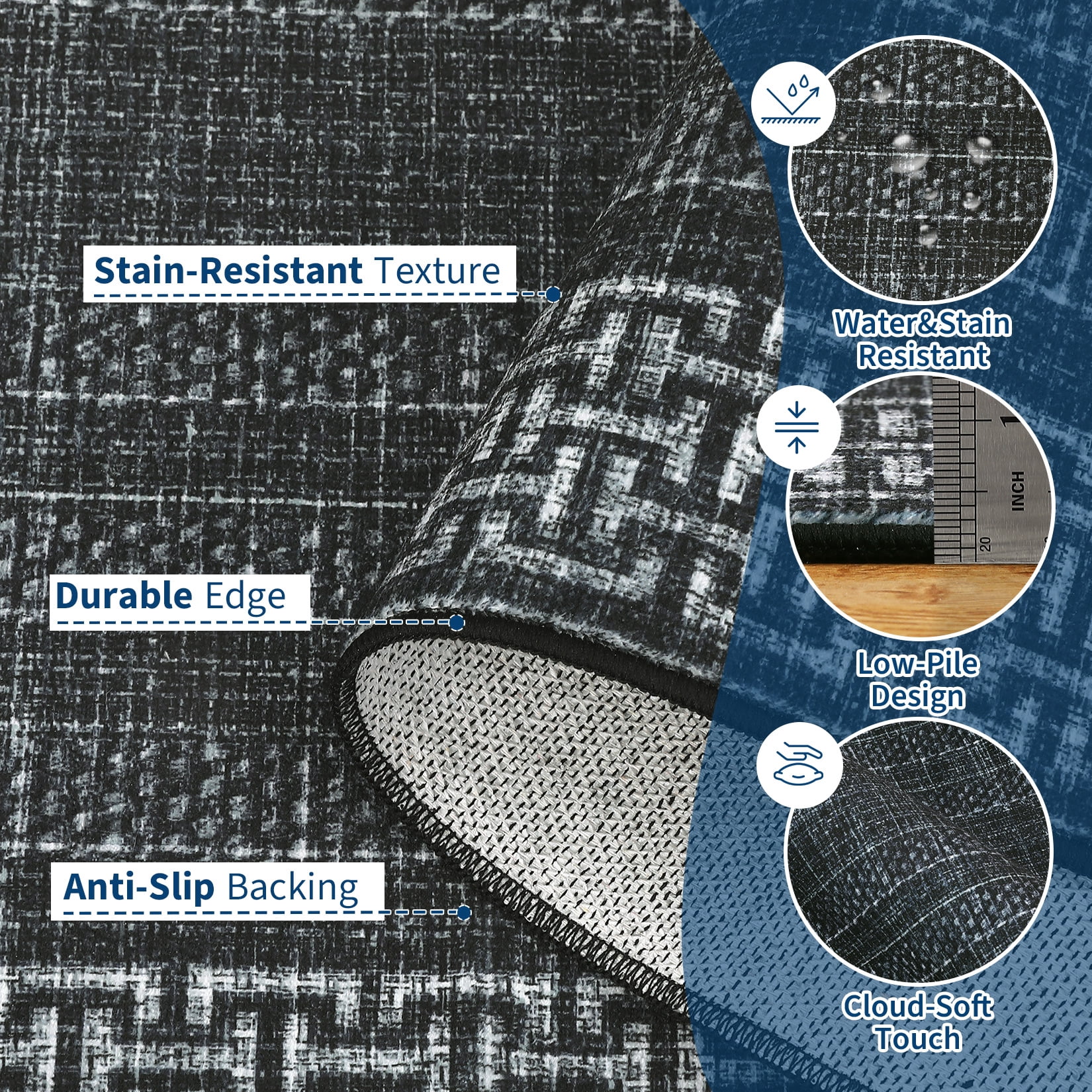 Garvee 8'x10' Geometric Bordered Area Rug Contemporary Indoor Carpet, Washable Rug Non Slip Low Pile Rug for Living Room Bedroom Dining Room, Black
