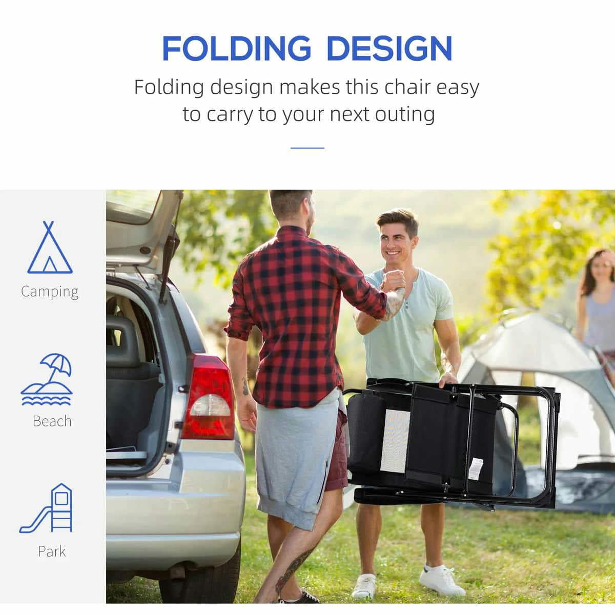 GVN Folding Chairs Patio Chairs Lawn Chair,Folding Patio Dining Chairs Set of 2 with Adjustable Sling Back, Camping Chair with Removable Headrest, Black