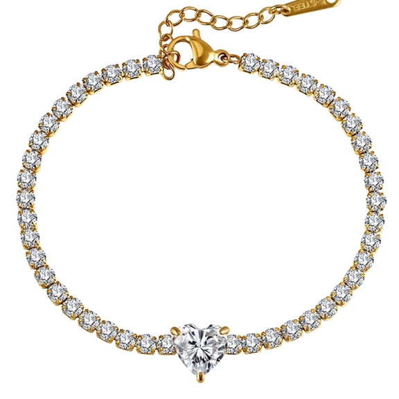 Flydeer Tennis Bracelets for Women Heart Simulated Diamonds Stainless Steel Adjustable Anniversary Birthday Jewelry Gifts for Women