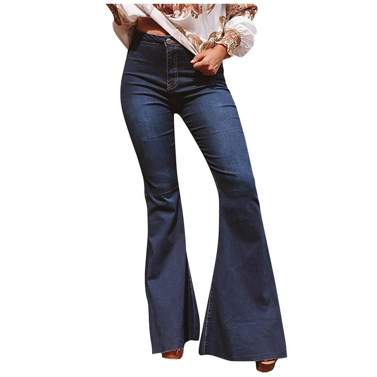 Women's High-Waist Stretch Flared Pants High-Waist Stretch Flared Pants  Jeans Pants For Women Jeans Fall Navy M