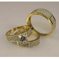 thumbnail image 2 of 14K Yellow Gold Plated His & Her Bridal Trio White Diamond Round Cut Engagement Band Ring Set -4, 2 of 4