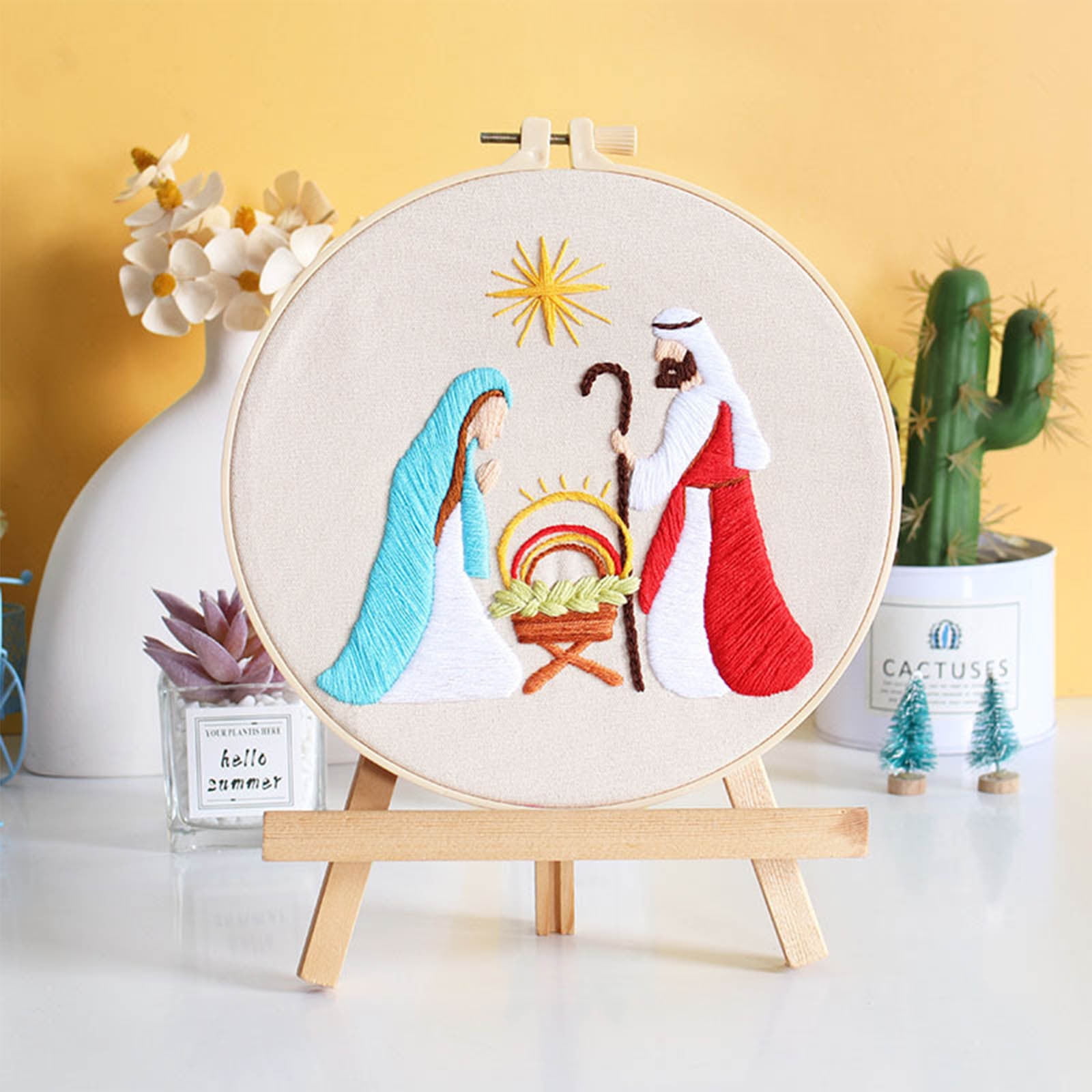 Embroidery Kits for Adults, Nativity Cross Stitch Kits, with Embroidery Hoop, Religious Embroidery Kit, Handmade Fabric Needlepoint Kits, for Christmas Holiday Xmas Easter Decor
