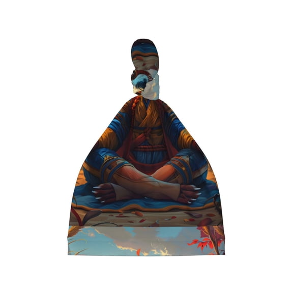 Naloa Prairie Meditating Raccoon Baby Newborn Hats, Infant Knotted Baby Hat, Beanie Top Knot Caps for Baby Boys Girls