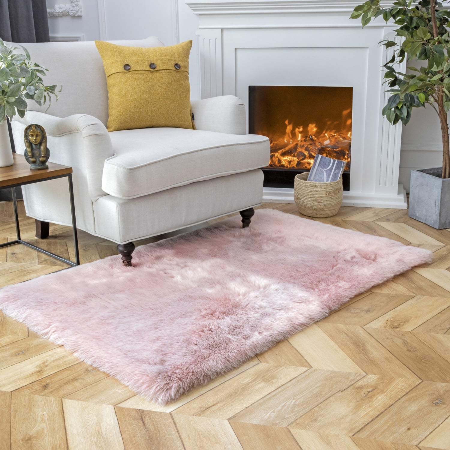 Phantoscope Ultra Soft Faux Fox Fur Series Decorative Indoor Area Rug 3x5 Feet Rectangle, Pink with White Tip, 1 Pack