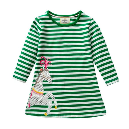 

QWERTYU Infant Baby Toddler Child Children Kids Fall Winter Striped Dress for Girls Long Sleeve Sundress Dresses 2Y-6Y