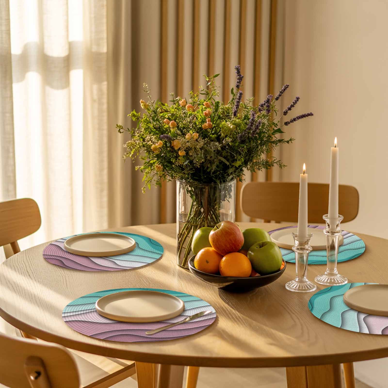 Round Placemats Aqua Green Modern Geometric 15 inch Set of 4 Table Mats for Dining Table Abstract Beach Heat Resistant Non-Slip Kitchen & Home Decorative Place Mat Set