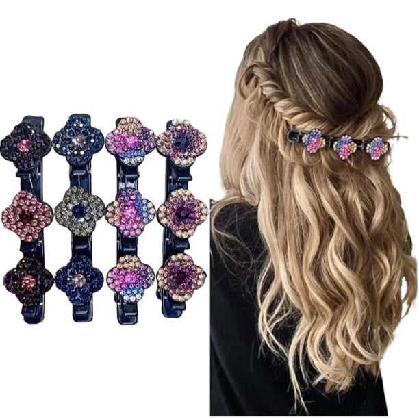Pinzas para el cabello trenzadas con piedras de cristal brillantes, pinzas para el cabello trenzadas para mujeres, pinzas para el cabello trenzadas con piedras de cristal, pinzas para el cabello trenz
